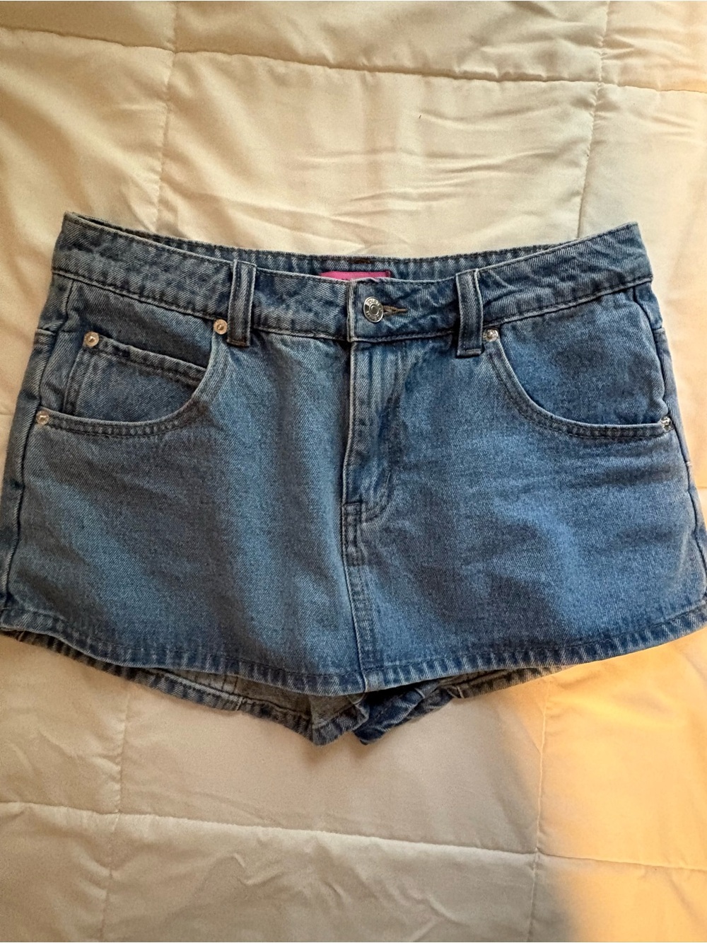 Edikted Blue Denim Wrap Skort Mini Skirt Shorts Size M NWOT